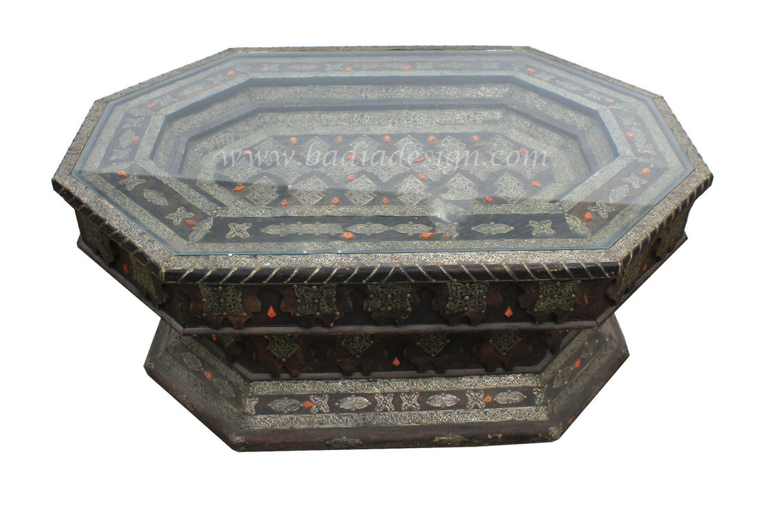 Embossed Metal and Bone Rectangle Table