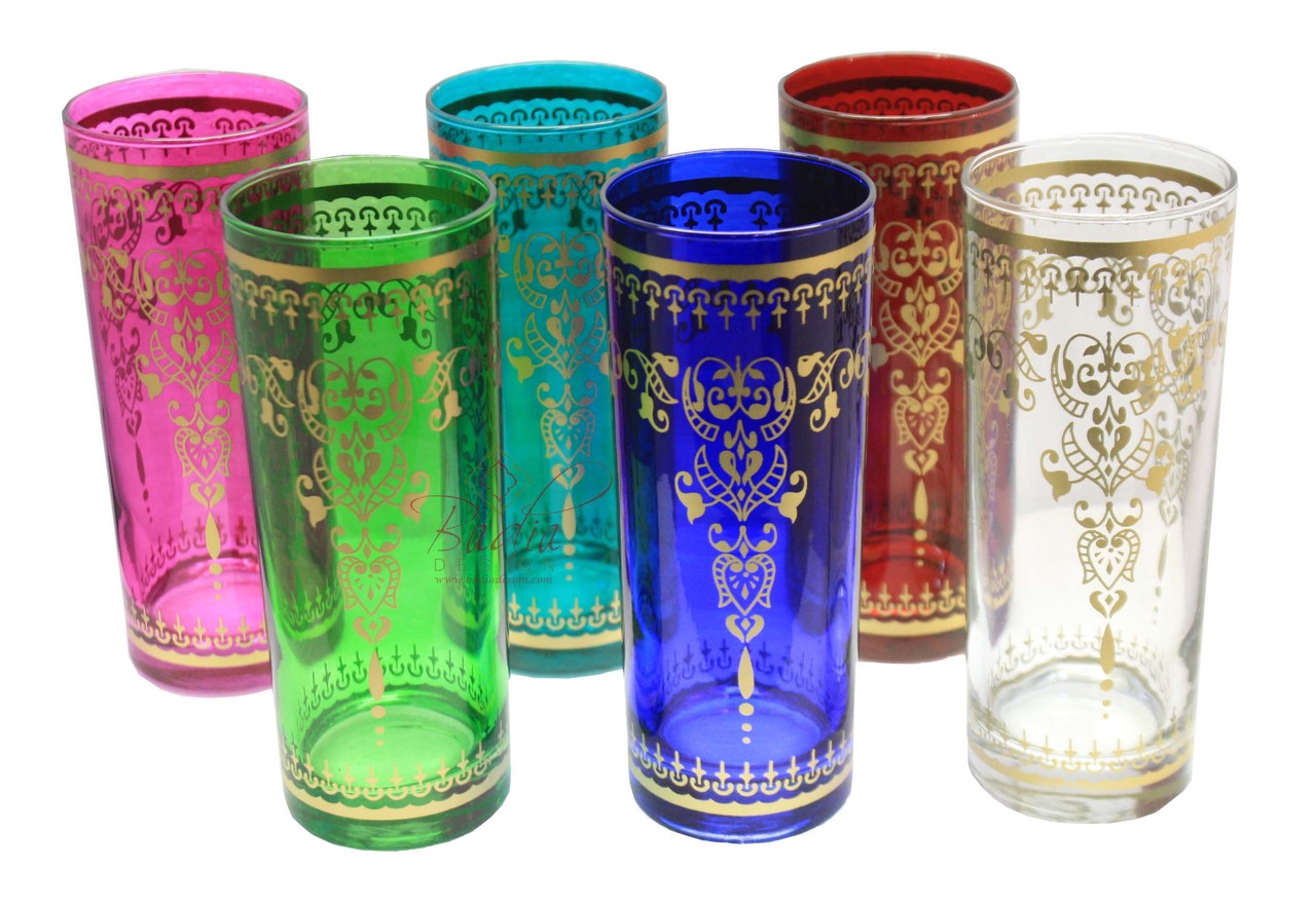 Tall Multi Color Moroccan Beverage Glass Set - Pack of 6