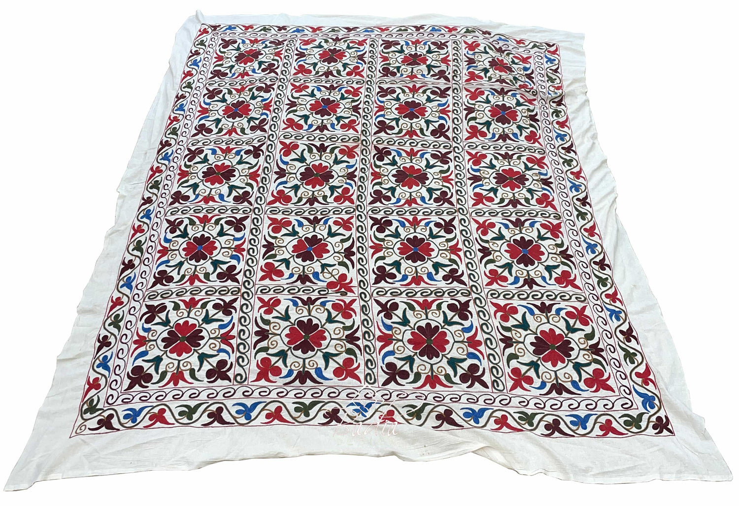 89" W x 104" H - Colorful Suzani Quilt for Bed or Sofa  - SUZQLT029