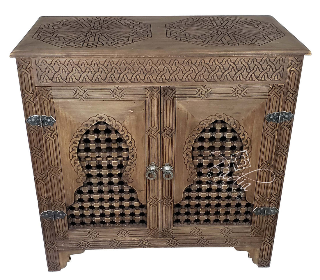 Two Door Hand Carved Wooden Cabinet