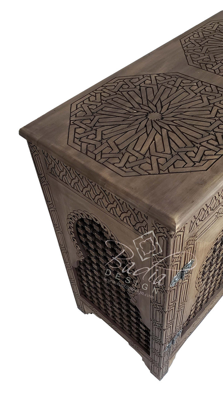 Two Door Hand Carved Wooden Cabinet