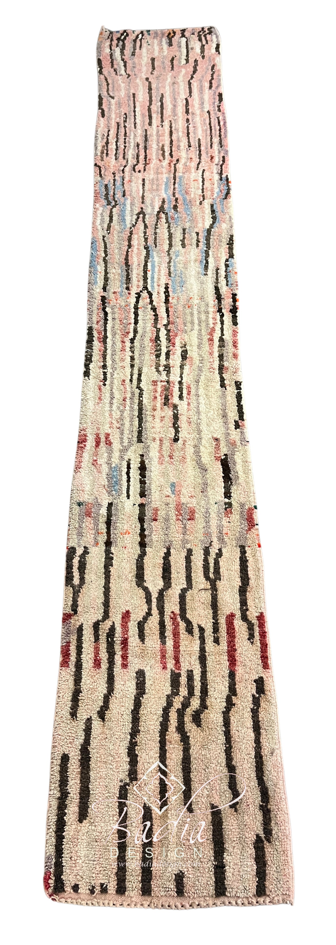 Cream Moroccan Runner Rug with Abstract Black Lines