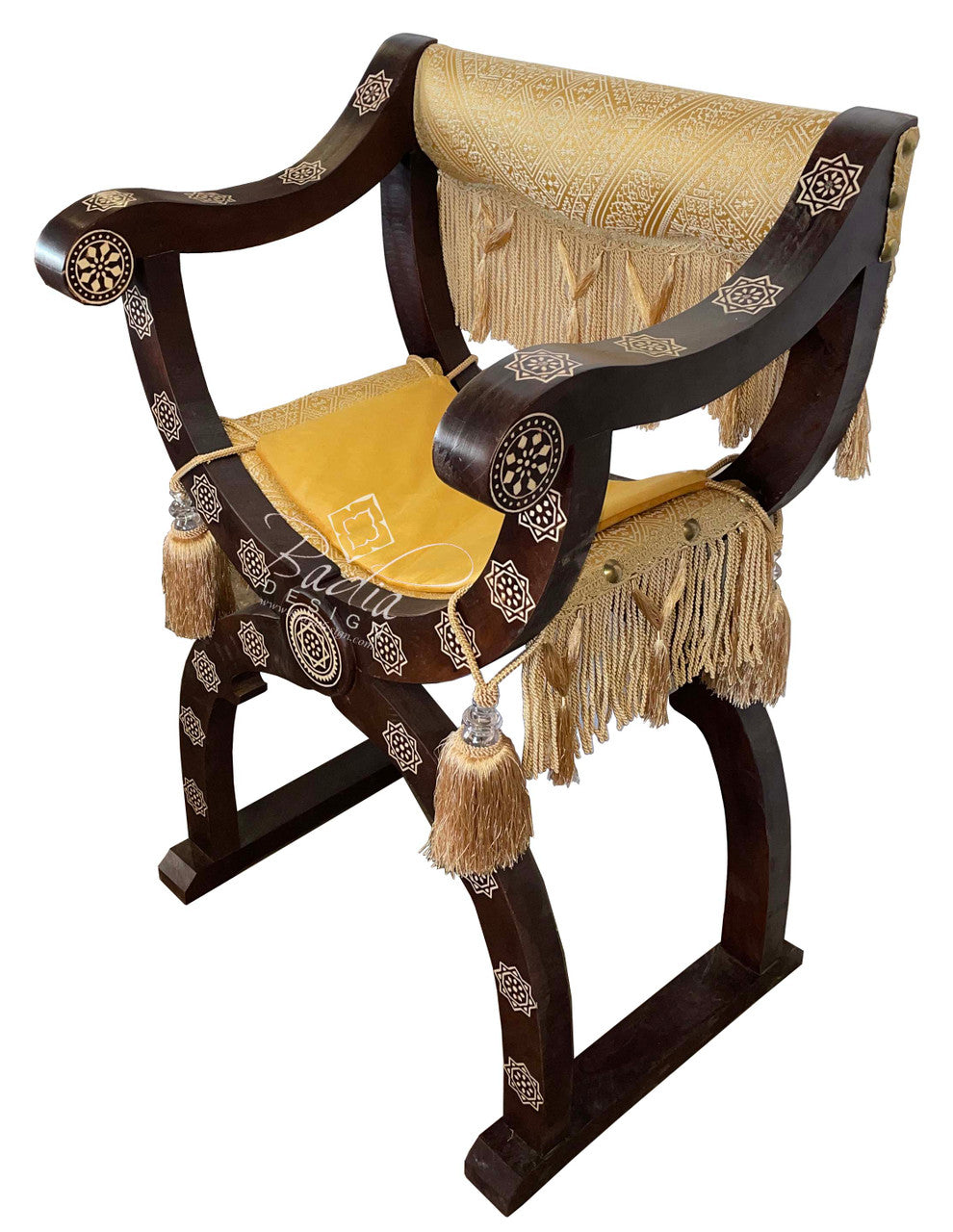 Bone Inlay Dark Stained Hand Carved Cedar Chair