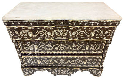 White Mother of Pearl Inlay Dresser with Three Drawers and Dark Stained
