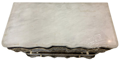 White Mother of Pearl Inlay Dresser with Three Drawers and Dark Stained