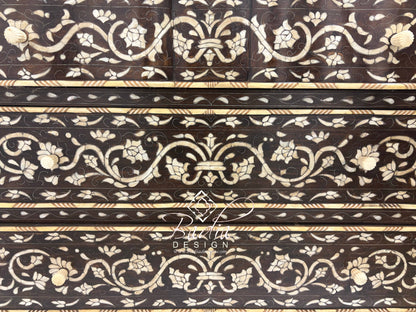 White Mother of Pearl Inlay Dresser with Three Drawers and Dark Stained