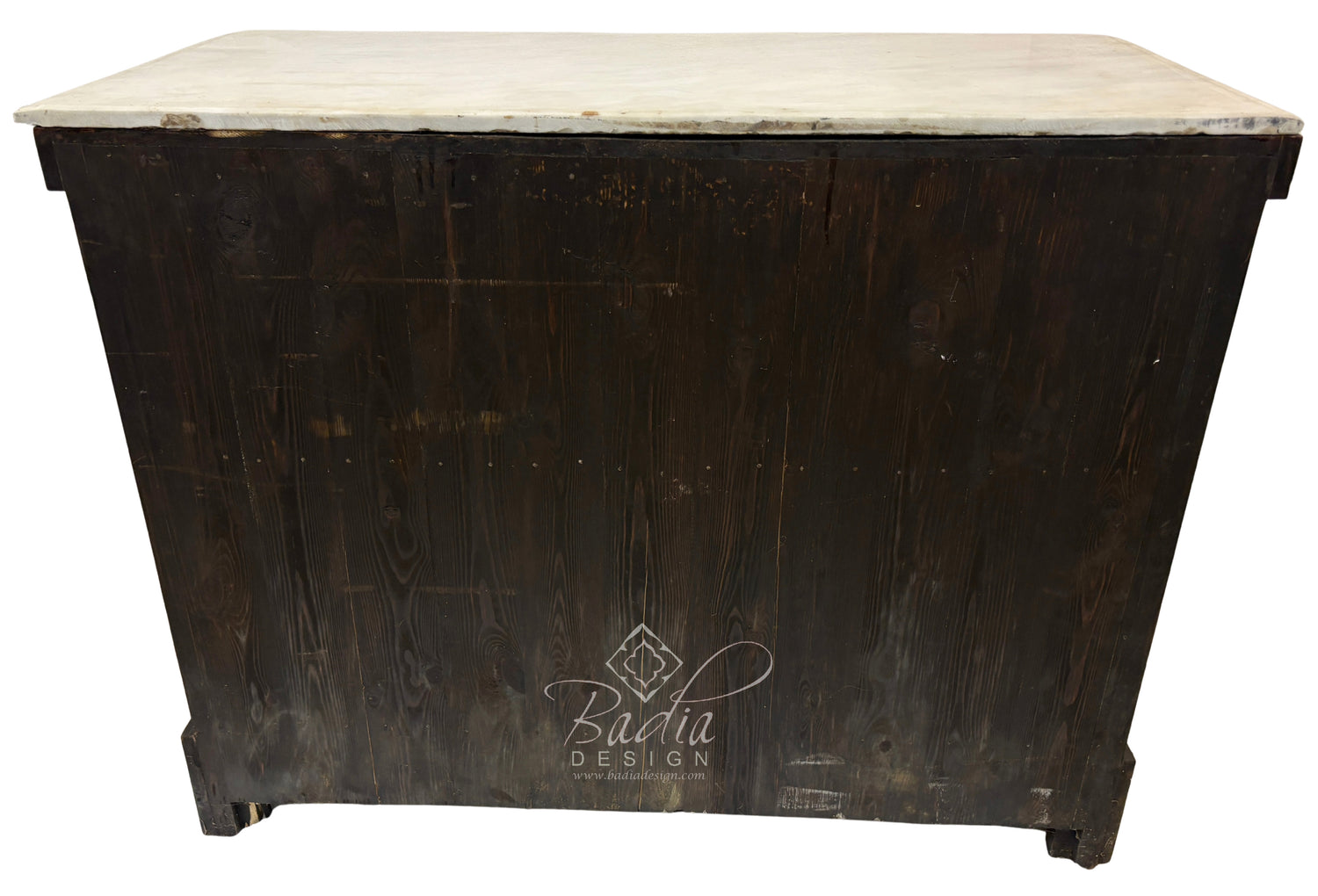 White Mother of Pearl Inlay Dresser with Three Drawers and Dark Stained