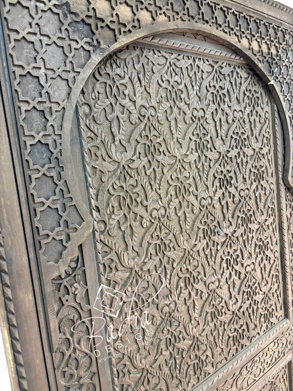 Dark Stained Hand Carved Wooden Door