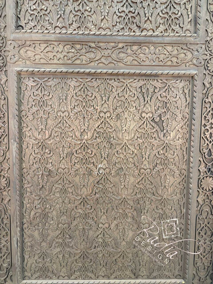 Dark Stained Hand Carved Wooden Door