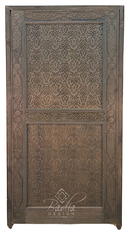 Dark Stained Hand Carved Wooden Door