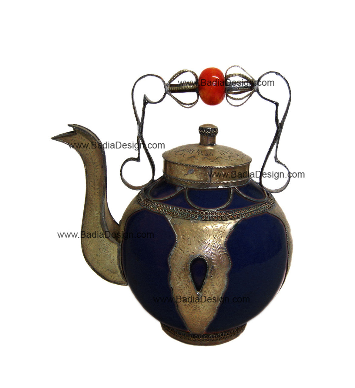 Moroccan Decorative Ceramic and Metal Inlay Teapot