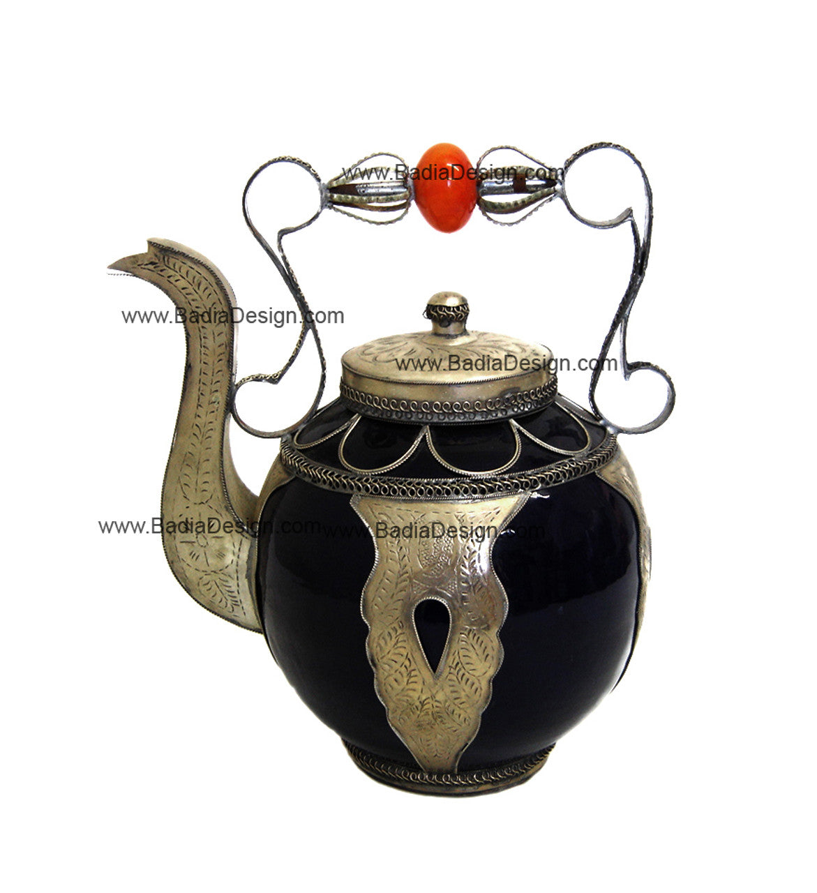 Moroccan Decorative Ceramic and Metal Inlay Teapot