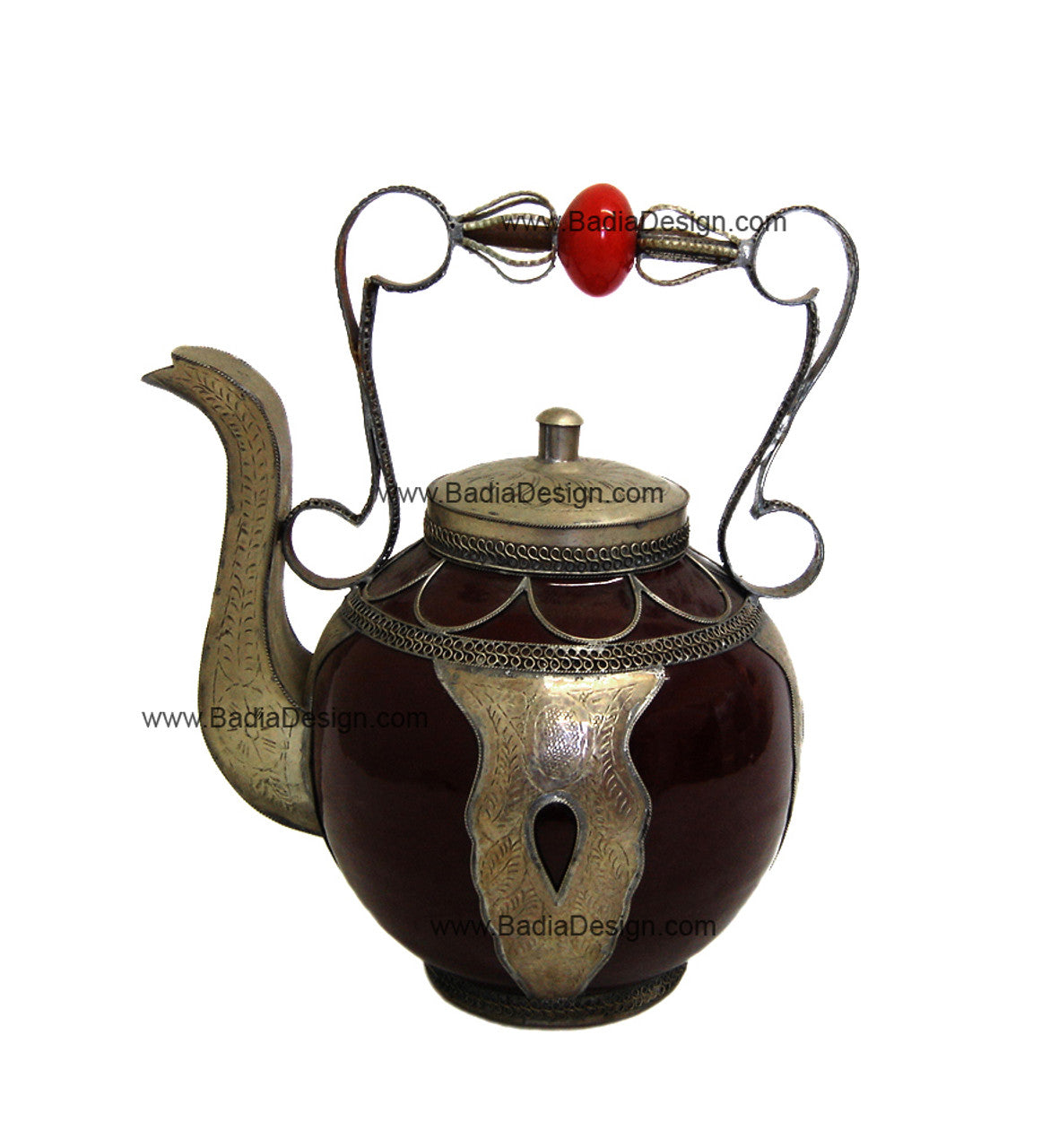 Moroccan Decorative Ceramic and Metal Inlay Teapot