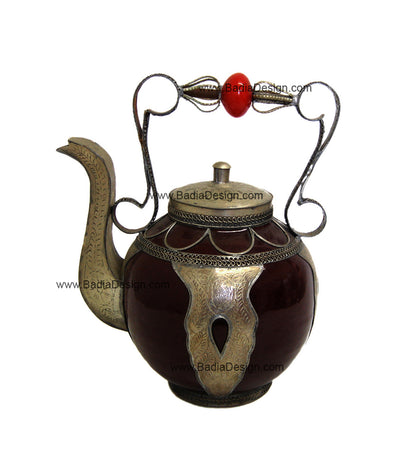 Moroccan Decorative Ceramic and Metal Inlay Teapot