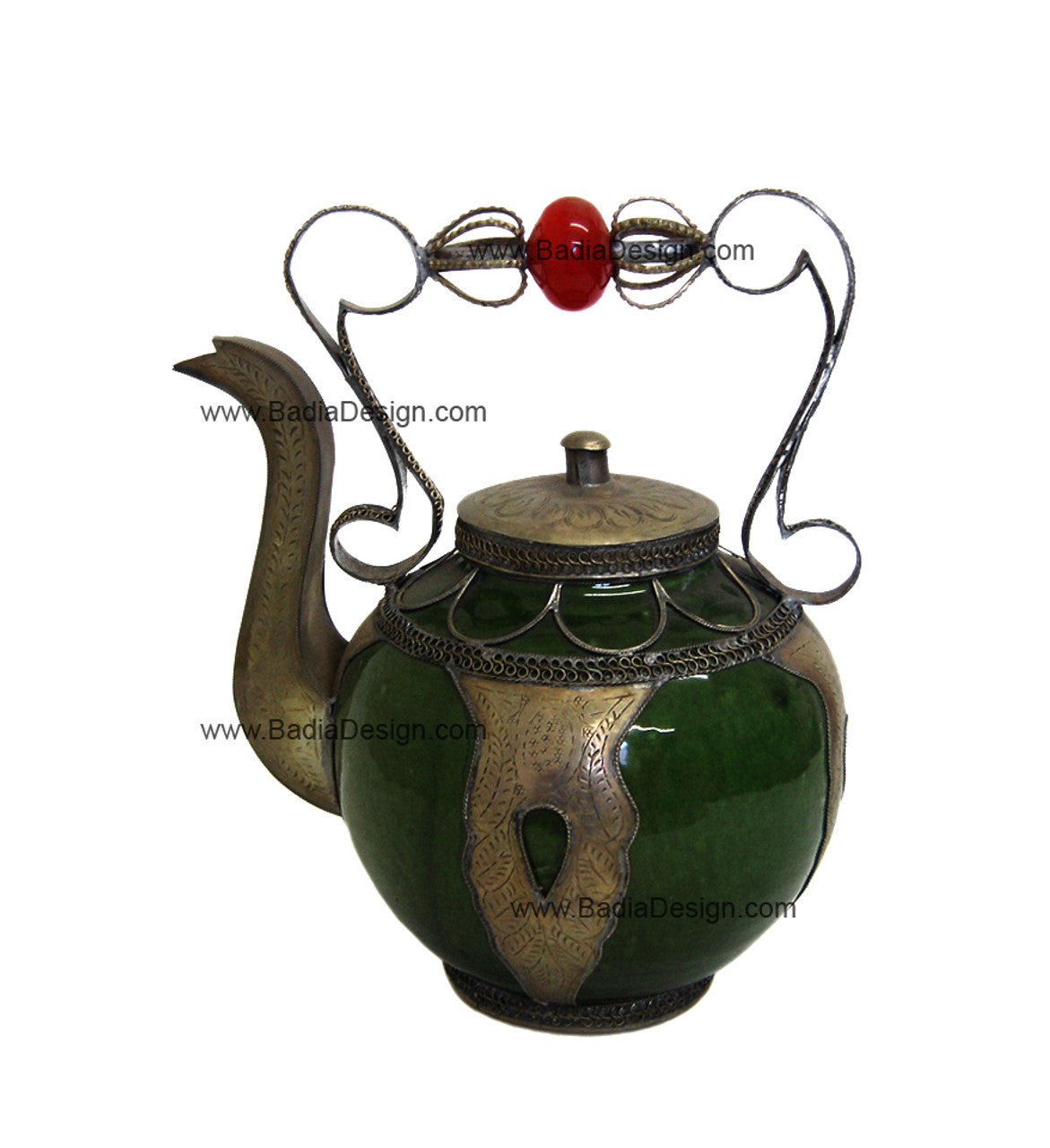 Moroccan Decorative Ceramic and Metal Inlay Teapot