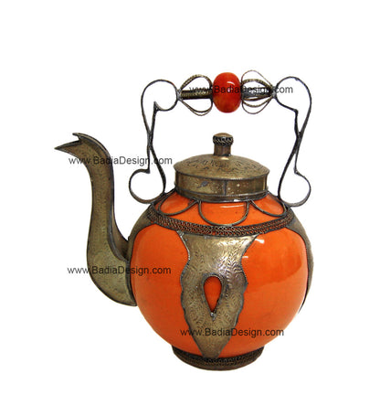 Moroccan Decorative Ceramic and Metal Inlay Teapot