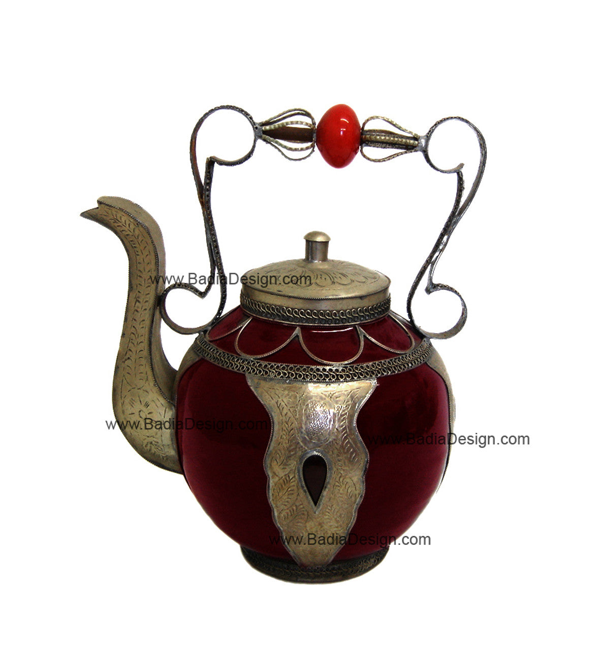 Moroccan Decorative Ceramic and Metal Inlay Teapot
