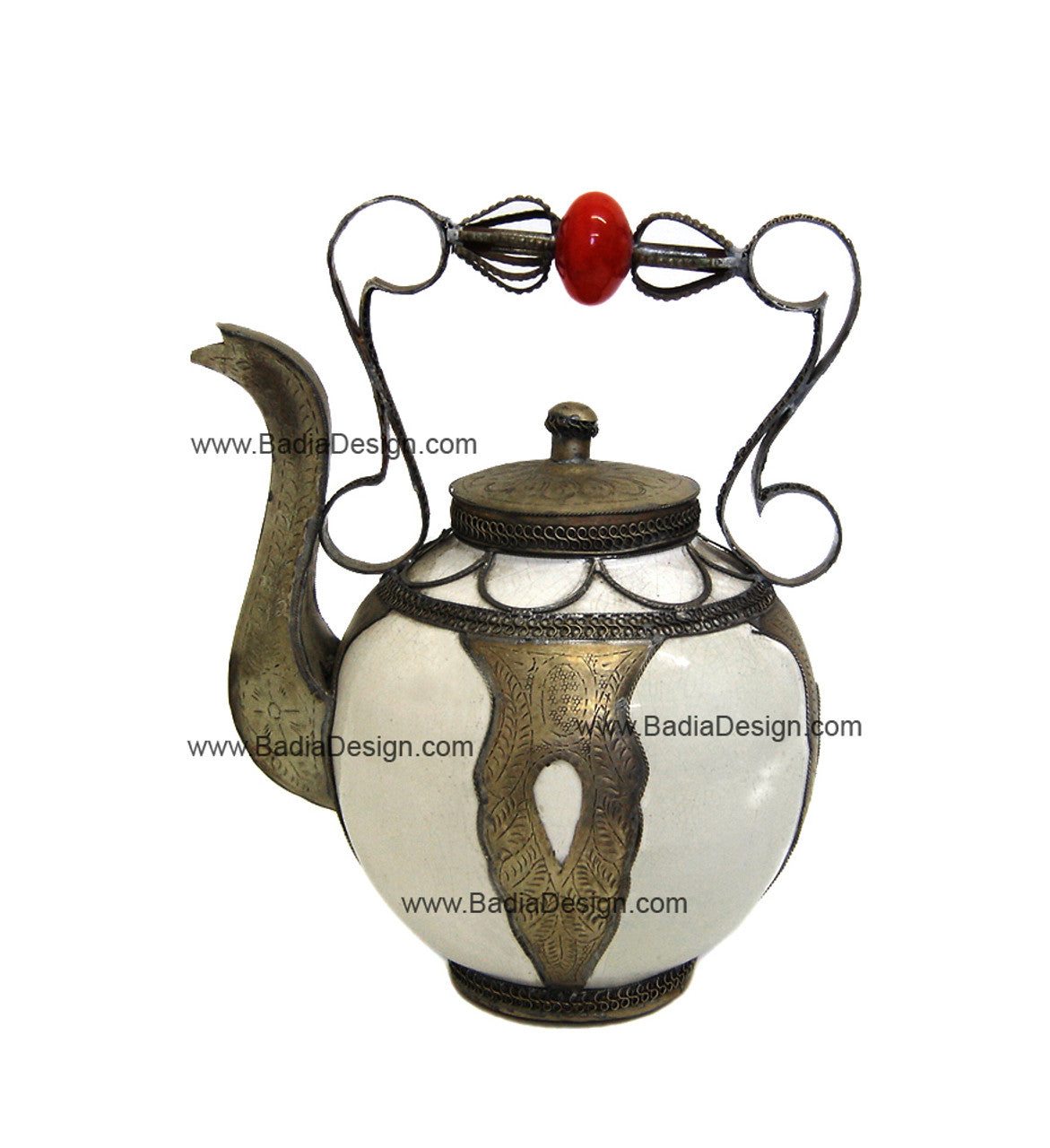 Moroccan Decorative Ceramic and Metal Inlay Teapot