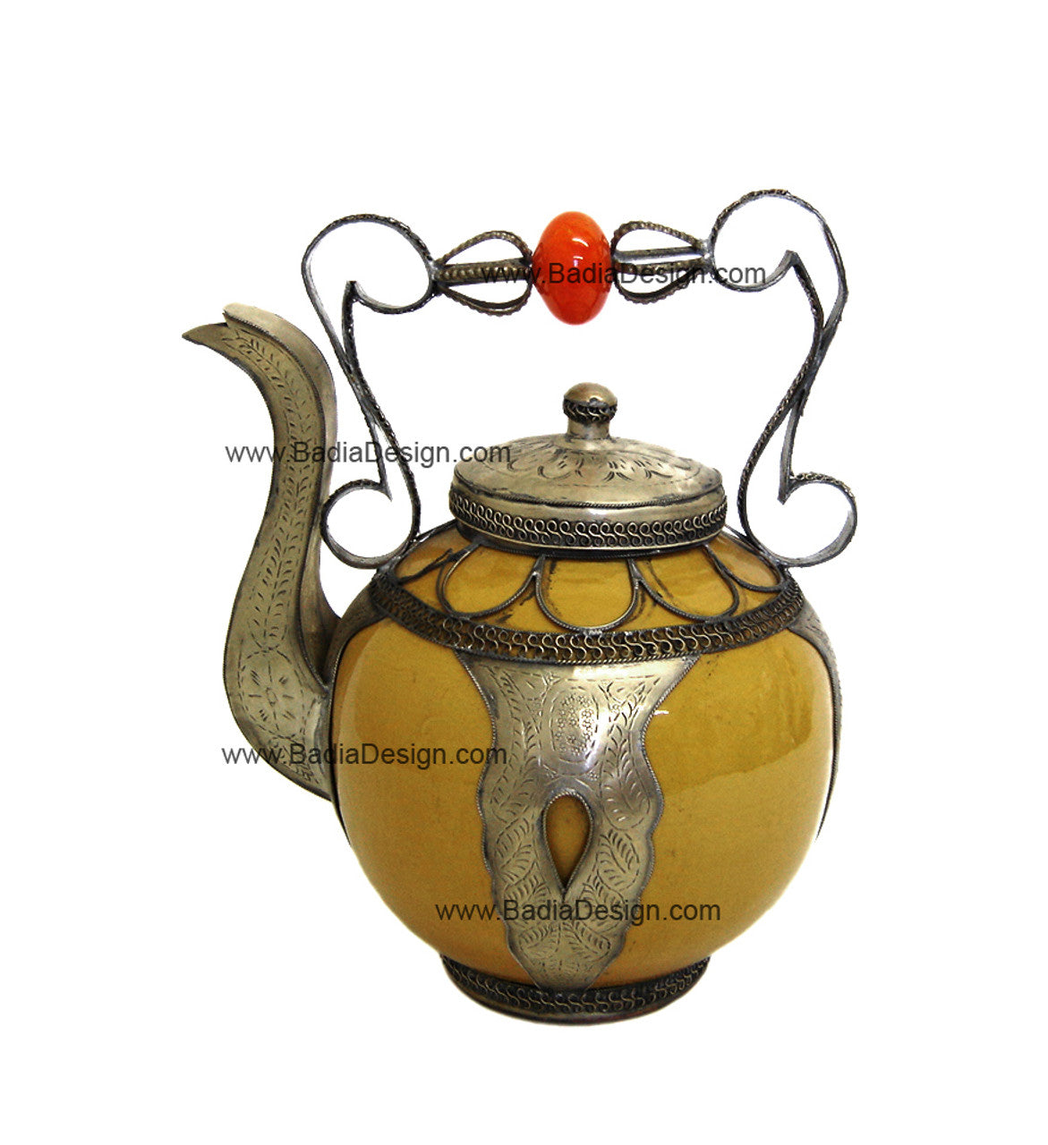 Moroccan Decorative Ceramic and Metal Inlay Teapot