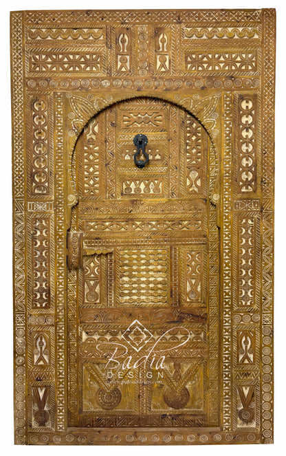Large Moroccan Wooden Door with Carved Geometric Designs