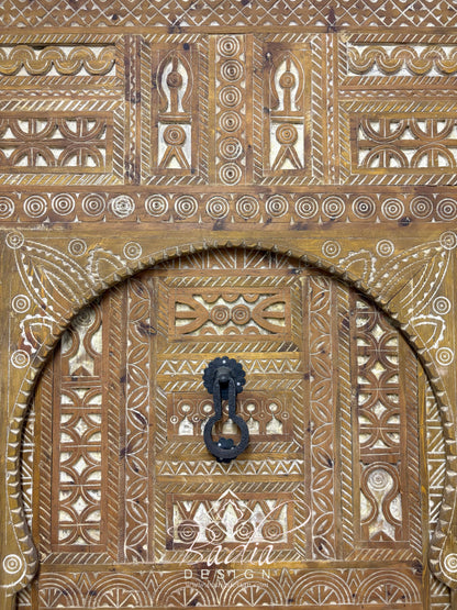 Large Wooden Door with Hand Carved Geometric Designs