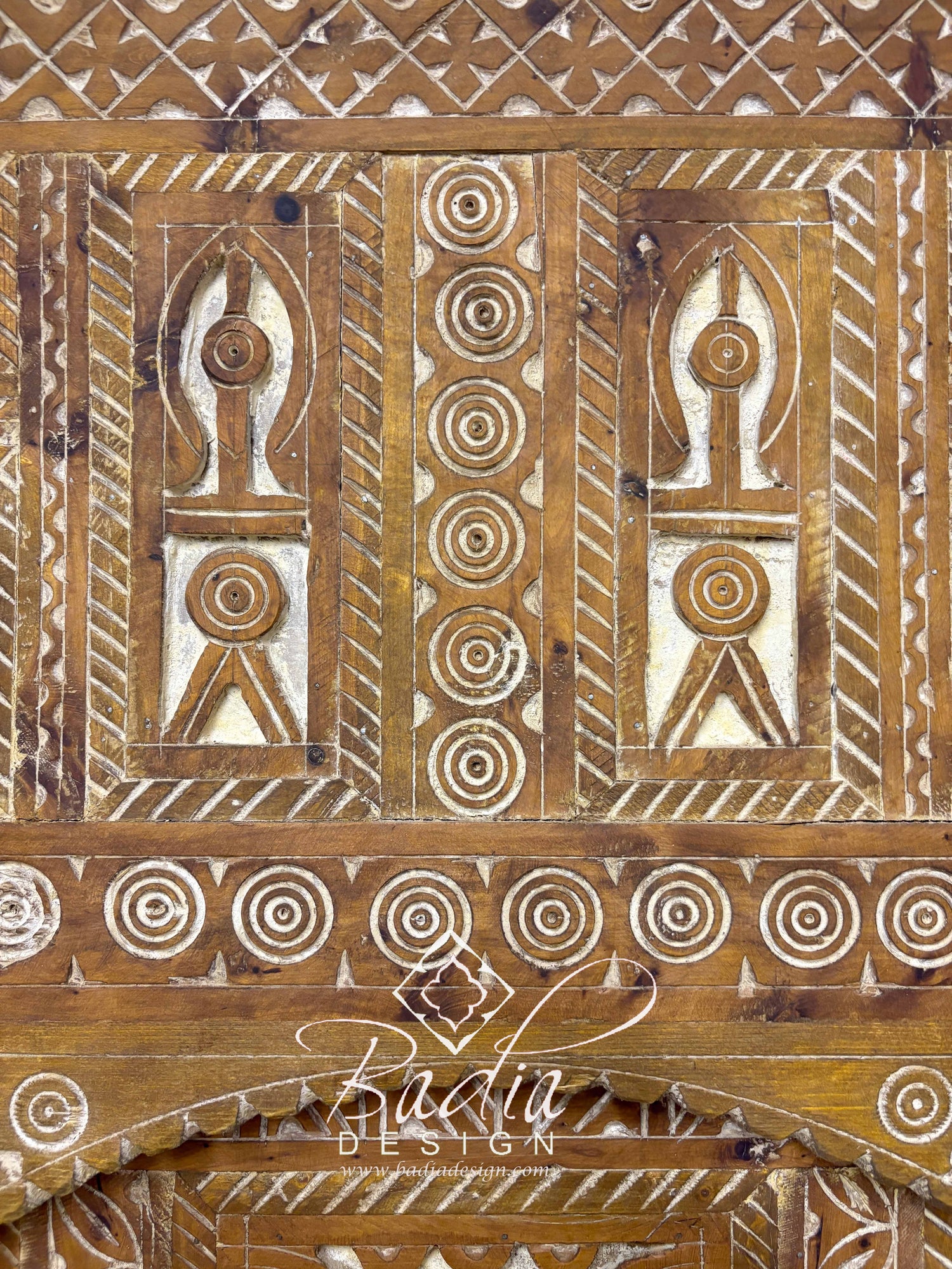 Large Wooden Door with Hand Carved Geometric Designs