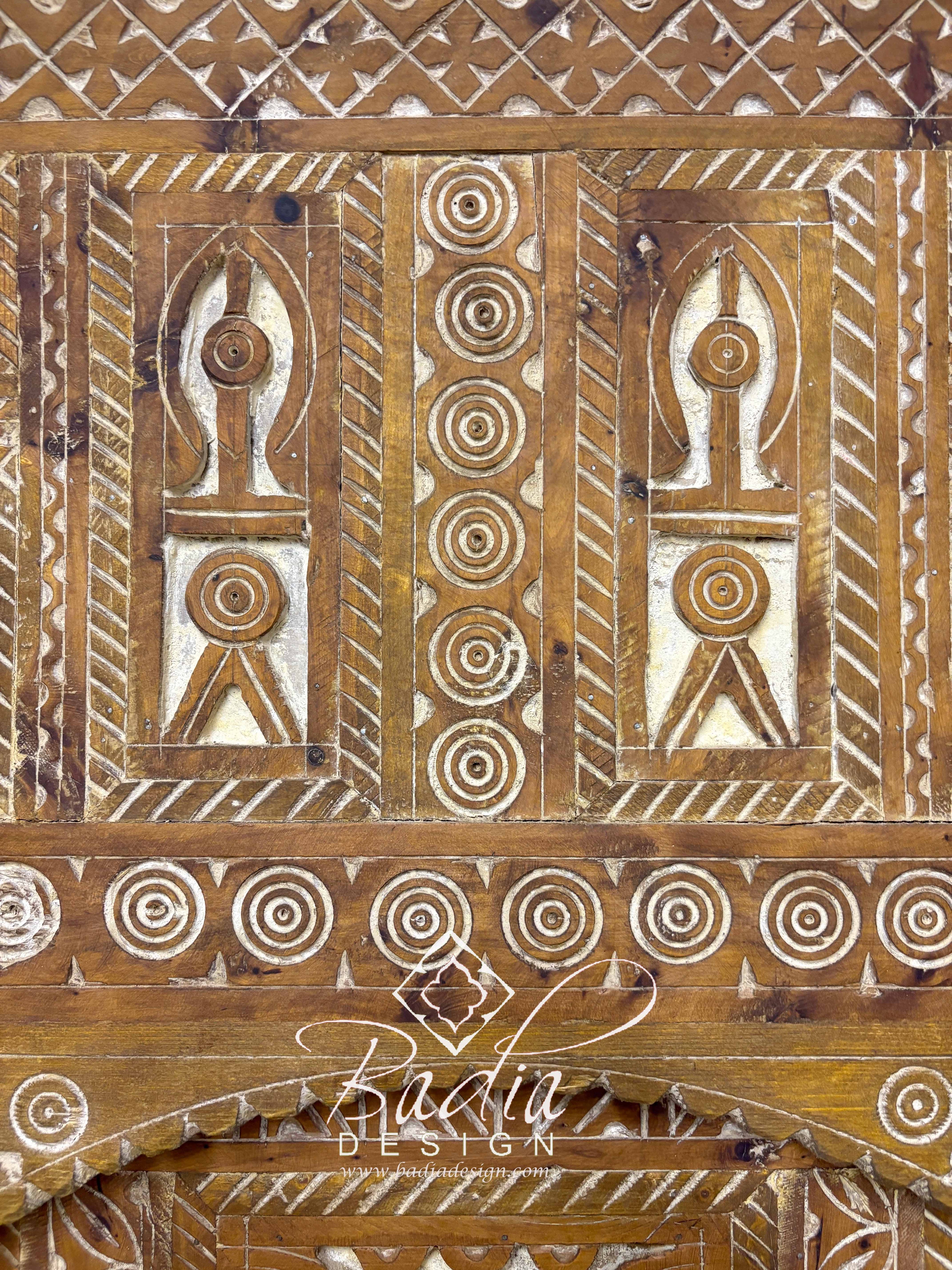 Large Wooden Door with Hand Carved Geometric Designs