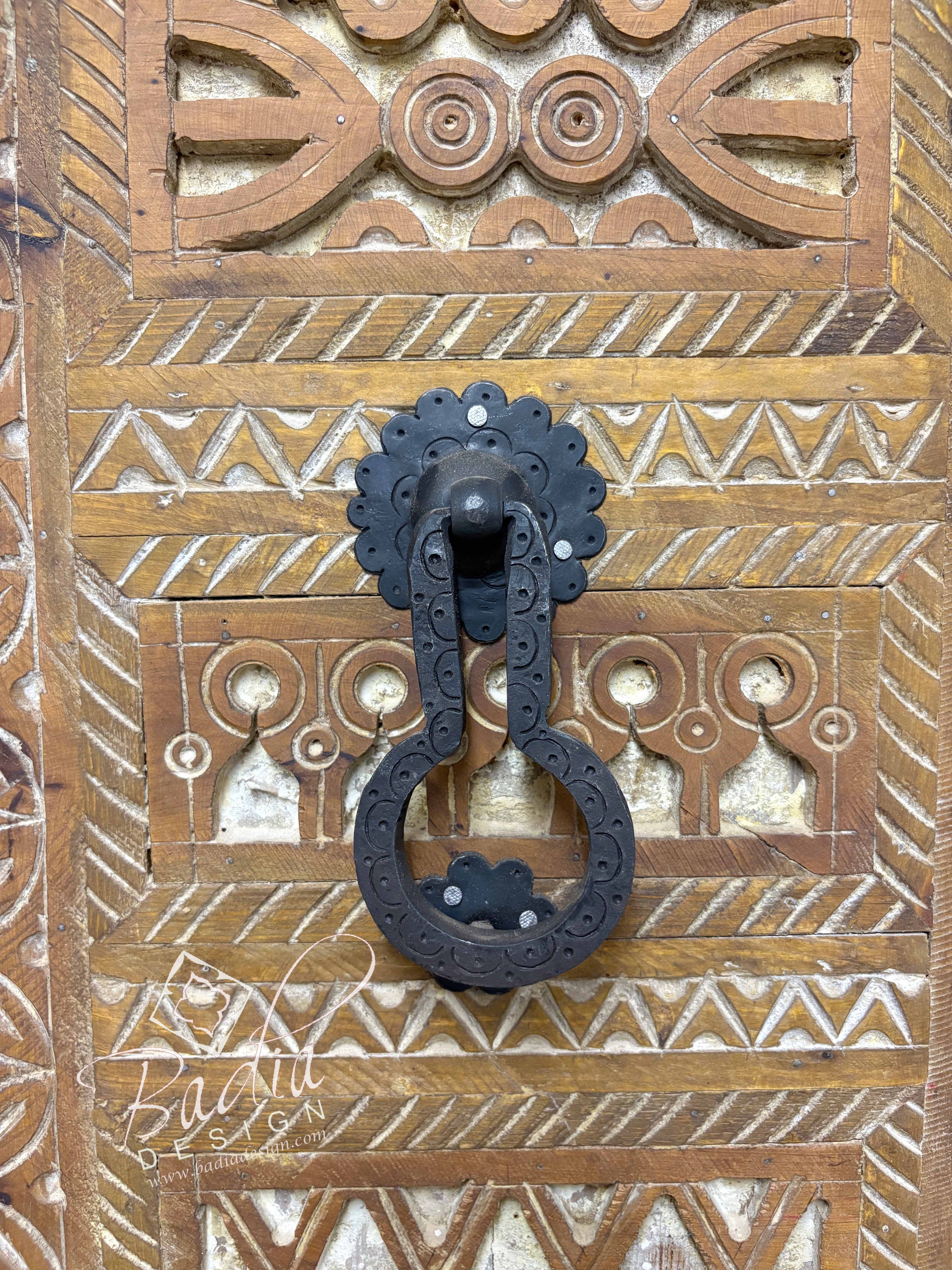 Large Wooden Door with Hand Carved Geometric Designs