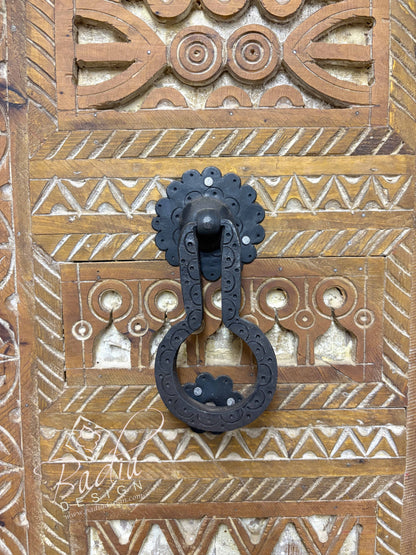 Large Wooden Door with Hand Carved Geometric Designs