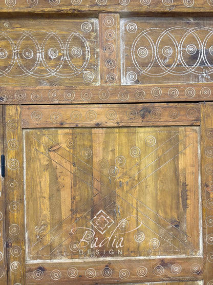 Large Wooden Door with Hand Carved Geometric Designs