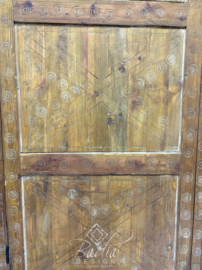 Large Wooden Door with Hand Carved Geometric Designs
