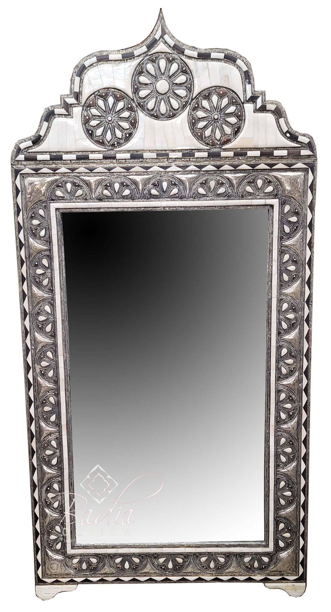 Tall Embossed Metal and Camel Bone Inlay Mirror