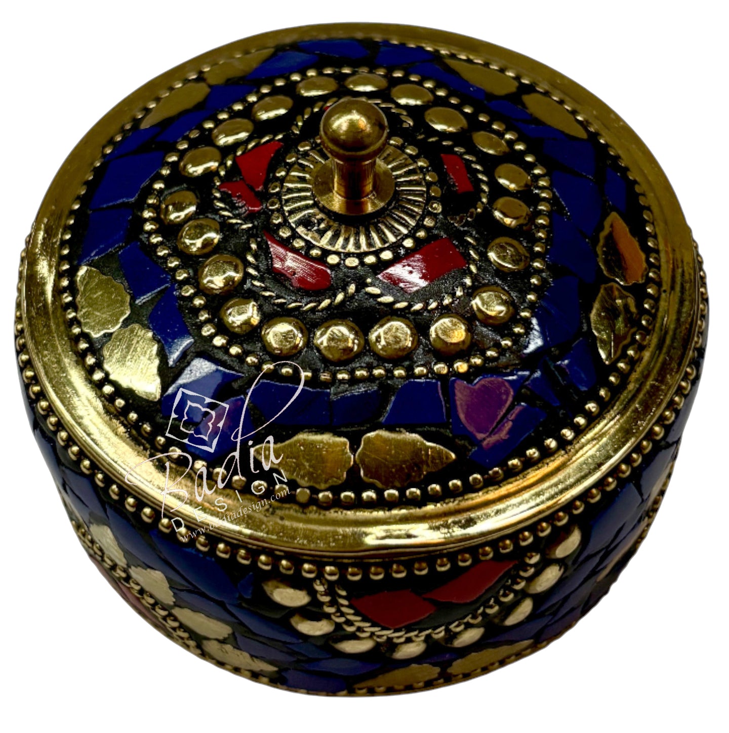 Decorative Moroccan Blue and Gold Resin Container