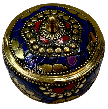 Decorative Moroccan Blue and Gold Resin Container