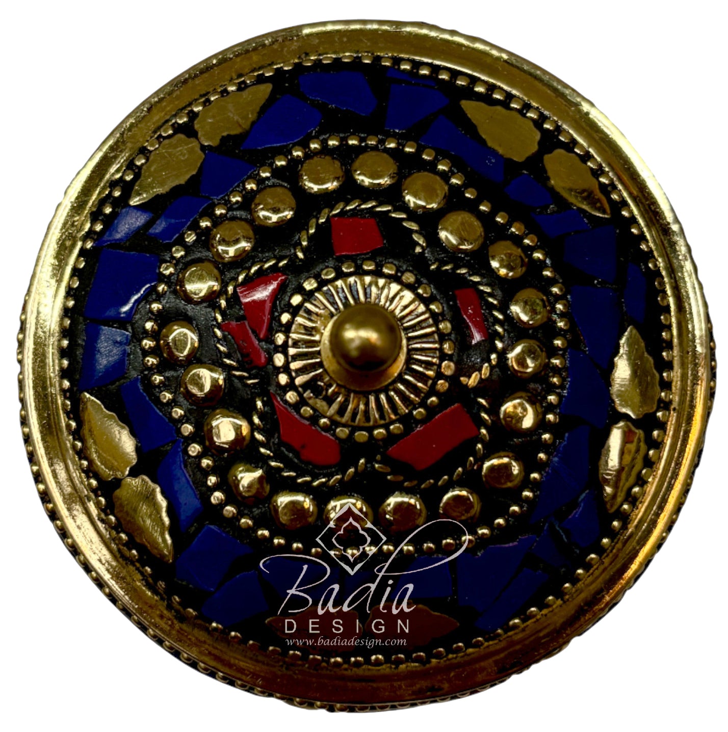 Decorative Moroccan Blue and Gold Resin Container - top view