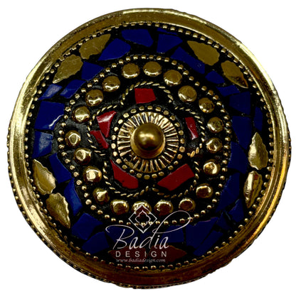Decorative Moroccan Blue and Gold Resin Container - top view