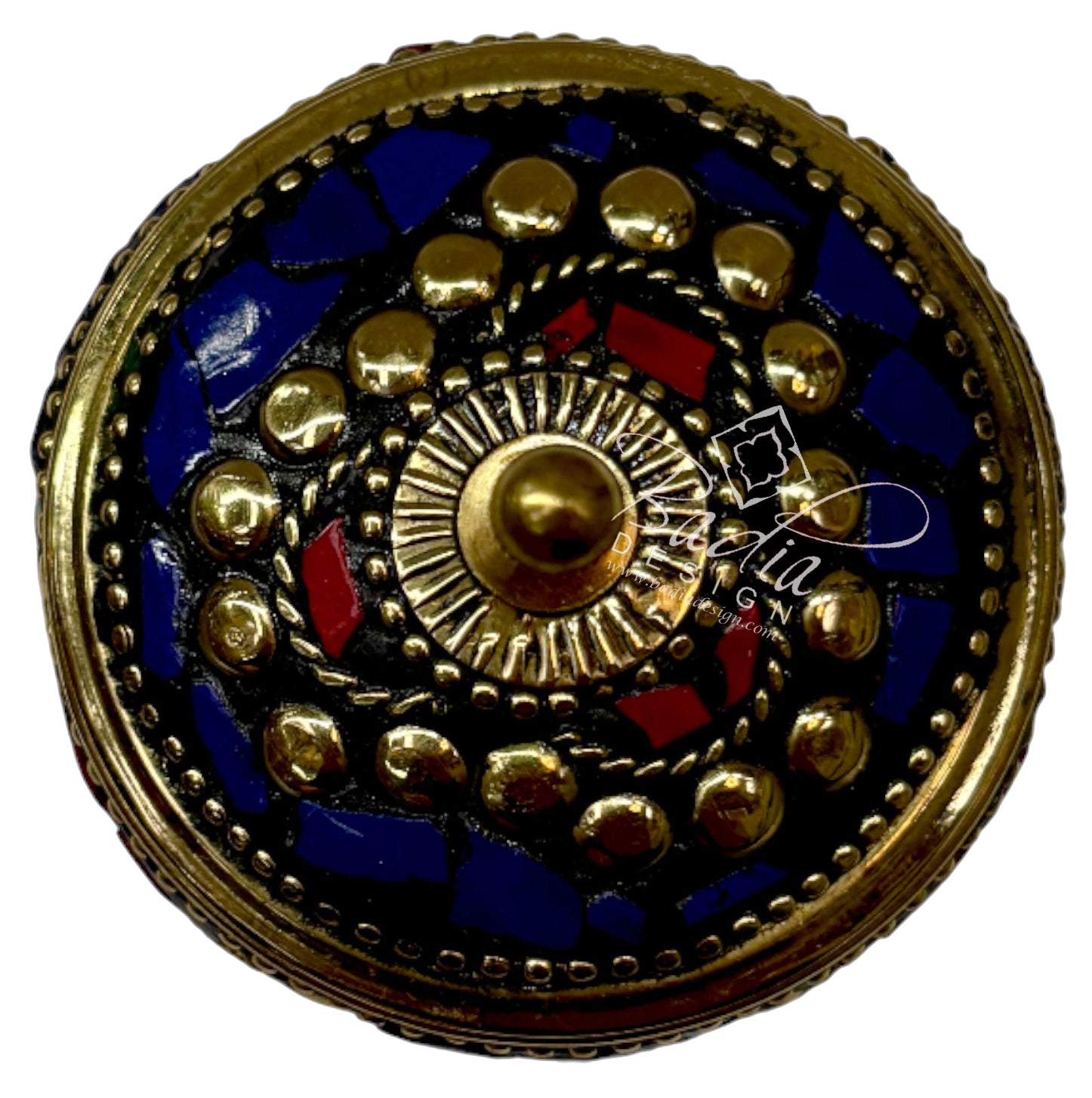 Decorative Moroccan Blue and Gold Resin Container top view