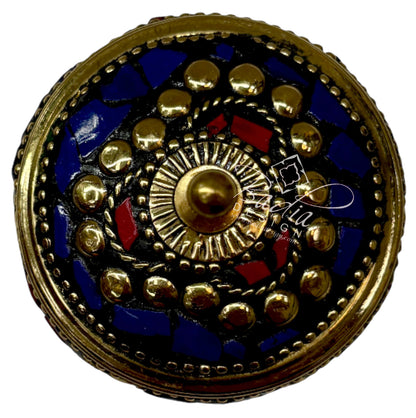 Decorative Moroccan Blue and Gold Resin Container top view