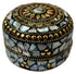 Round Moroccan Decorative Container with White Resin and Gold Metal Accents