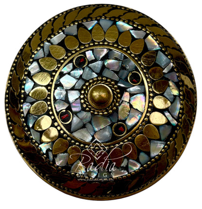 Moroccan Resin Jewelry Container with White and Gold Detail with top view
