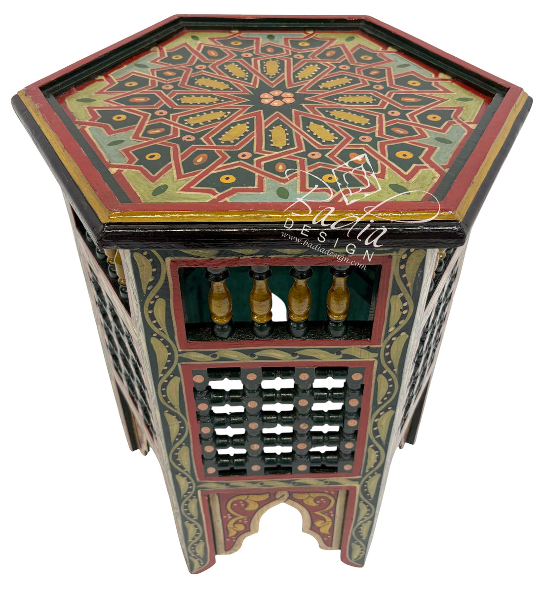 Decorative Moroccan Hand Painted Side Tables with Moucharabieh Wood Design