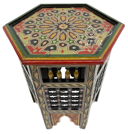 Decorative Moroccan Hand Painted Side Tables with Moucharabieh Wood Design multi-color
