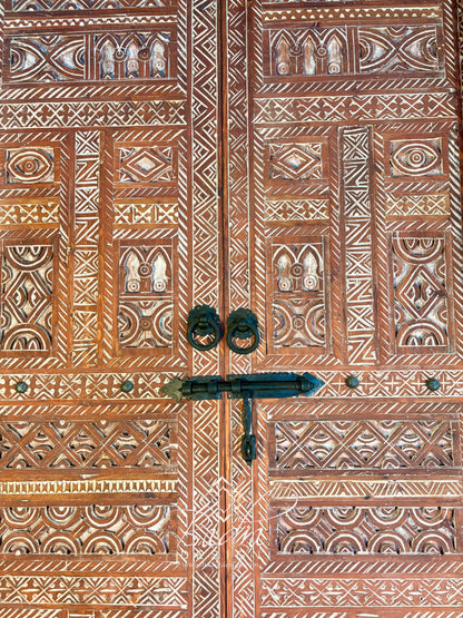 Hand Carved Wooden Double Door with Geometric Detail