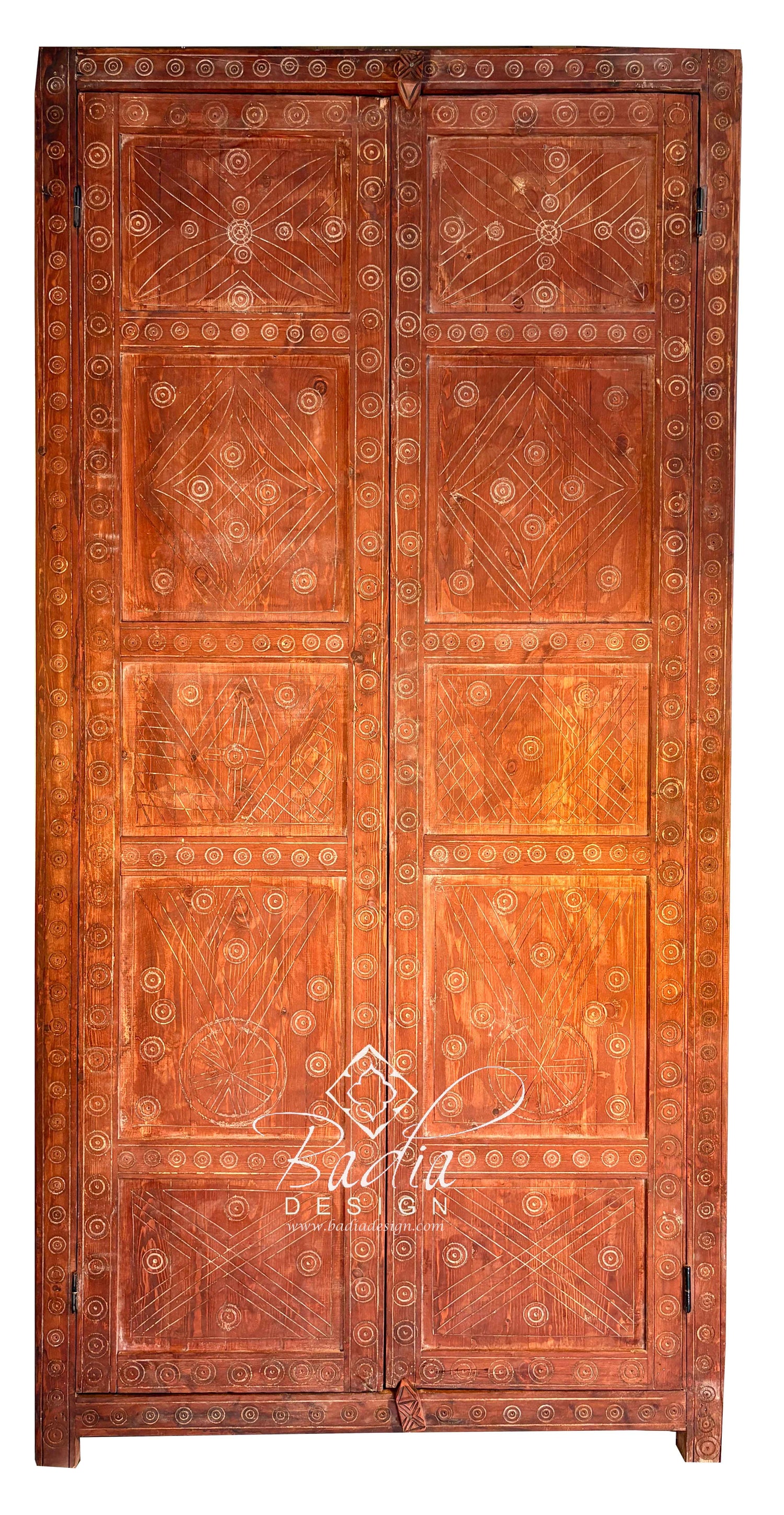 Hand Carved Wooden Double Door with Geometric Detail