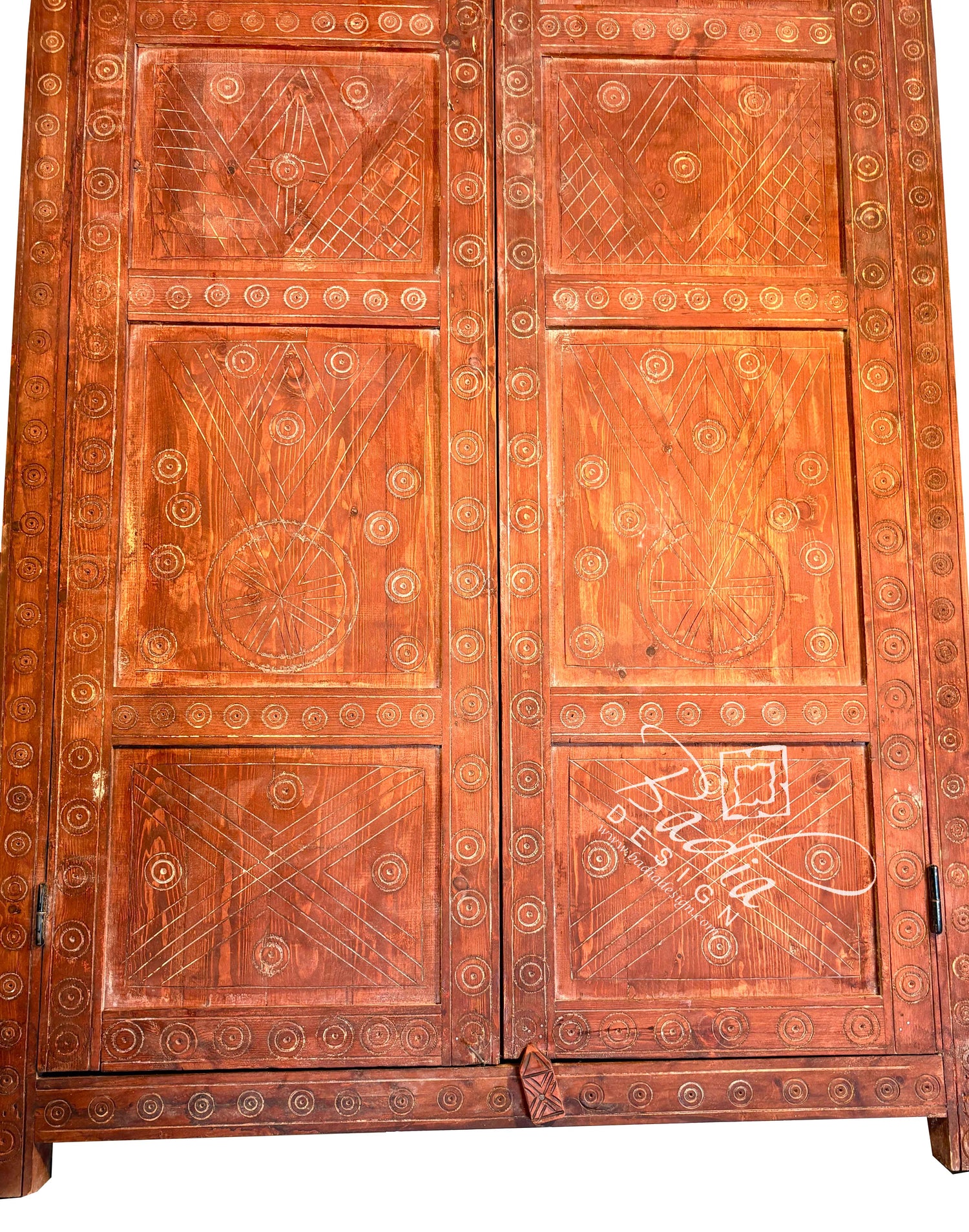 Hand Carved Wooden Double Door with Geometric Detail
