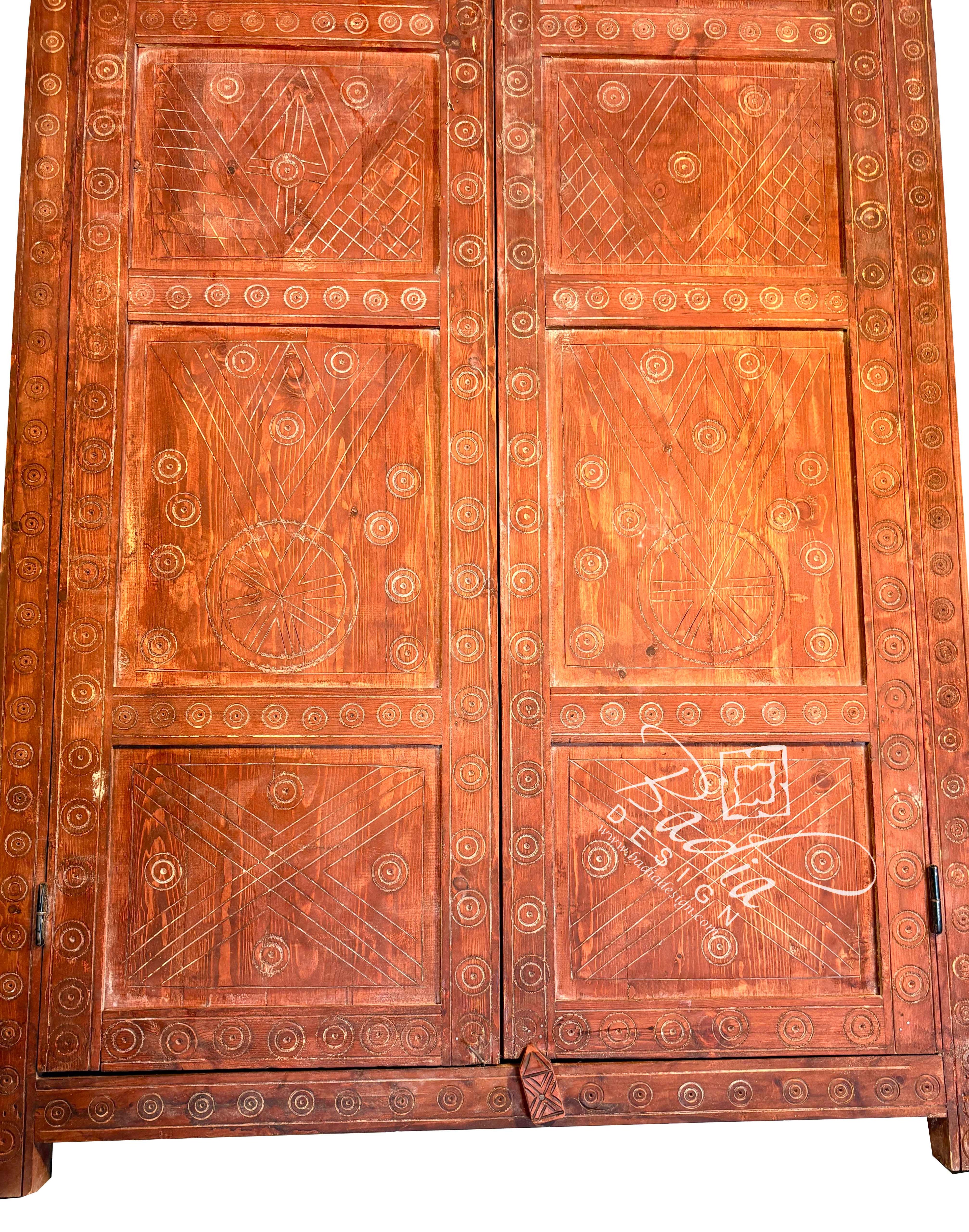 Hand Carved Wooden Double Door with Geometric Detail