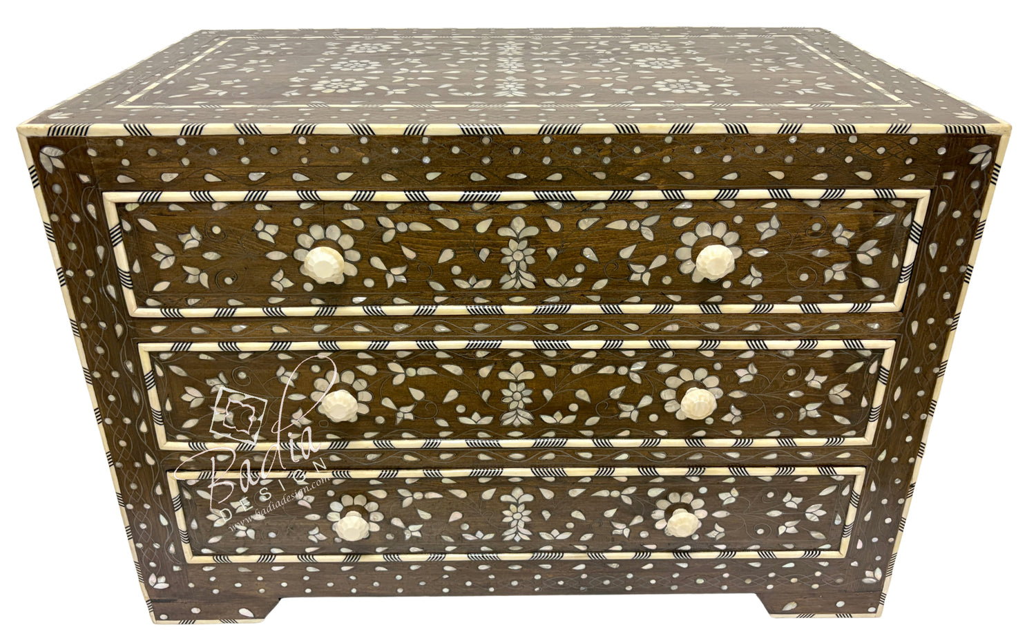 Deep Brown and Ivory Off-White Mother of Pearl Inlay Dresser