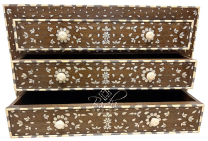 Deep Brown and Ivory Off-White Mother of Pearl Inlay Dresser