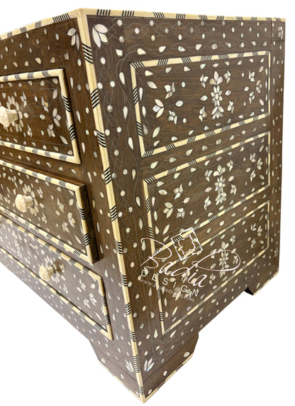 Deep Brown and Ivory Off-White Mother of Pearl Inlay Dresser