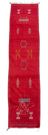 Deep Red Moroccan Runner Rug with Tribal Motifs